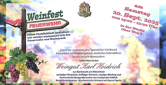 Ein bunter Flyer mit Weintrauben und Informationen zum Weinfest