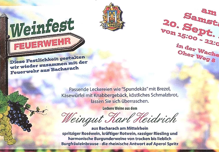 Ein bunter Flyer mit Weintrauben und Informationen zum Weinfest