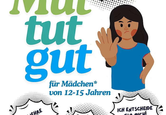 Ein Flyer mit Hinweisen zur Veranstaltung "Mut tut gut" Selbstbehauptung- und Selbstverteidigung für Mädchen