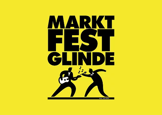 Auf gelben Grund steht MARKTFEST Glinde mit zwei Musikerfiguren